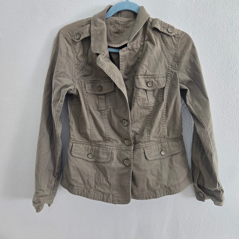 Sonoma Life + Style Womens Khaki Tan Utility‎ Military Field Jacket Small Cotton